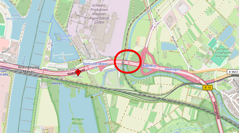 Karte mit Markierung der zu sanierenden Brücke